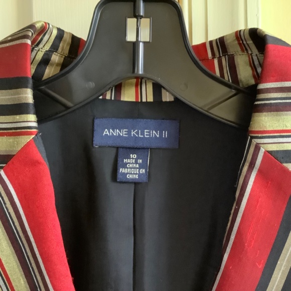 Anne Klein II Silk Striped Red Blazer SZ 10 - Picture 2 of 16